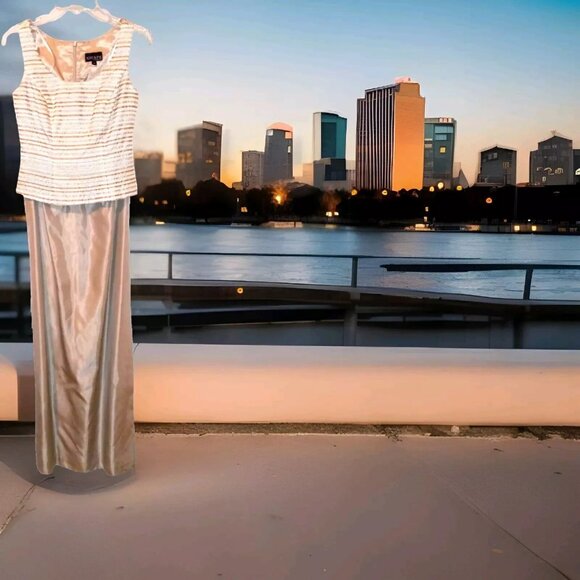 2pc formal dress size 4 eveningwear XScape by Lawrence Kurtz Woman's Champagne - Picture 4 of 12